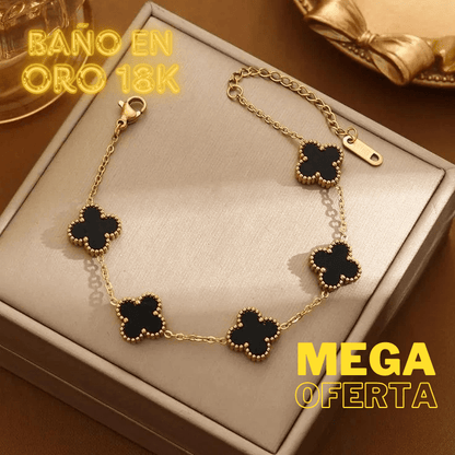 PULSERA TREBOL EXCLUSIVA/ BAÑO EN ORO 18K - COMPRA SEGURA ONLINE